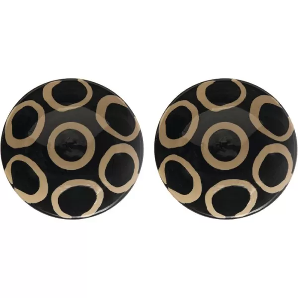 imageCreative CoOp Shallow Stoneware Painted Circles Set of 2 Black and Tan Bowl Blue