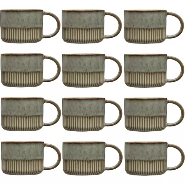 imageCreative CoOp Stoneware Crimped Bottom Reactive Glaze Set of 12 Mug Set 6quot L x 4quot W x 3quot H Greige