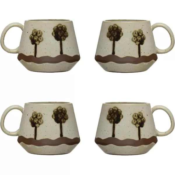 imageCreative CoOp Stoneware Painted Trees Set of 4 Multicolor Mug Ivory
