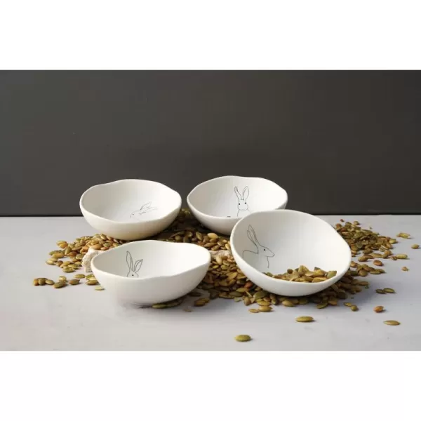 imageCreative CoOp White Stoneware Bowls with Rabbit Drawings Set of 4 Designs
