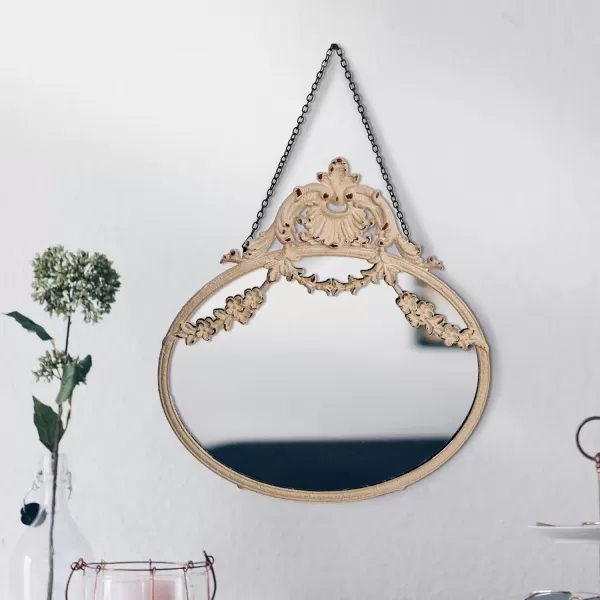 imageCreative CoOp Antique Inspired Hanging Oval Mirror with Pewter FrameCream