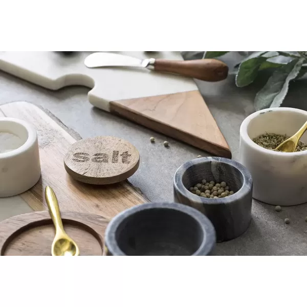 imageCreative CoOp Black ampamp White Marble Wood Lids Set of 2 Styles Salt and Pepper Pots L x W x H Multi