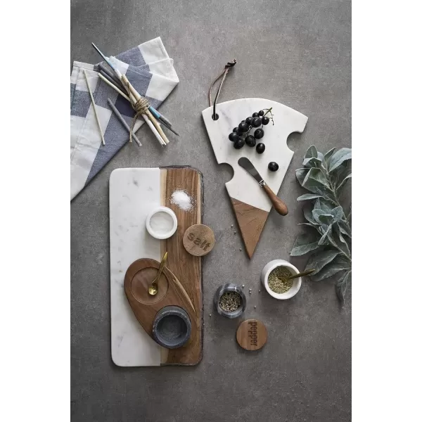 imageCreative CoOp Black ampamp White Marble Wood Lids Set of 2 Styles Salt and Pepper Pots L x W x H Multi