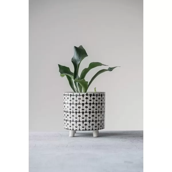 imageCreative CoOp Black ampamp White Round Stoneware Footed PlanterBlack