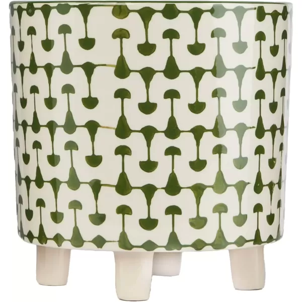 imageCreative CoOp Black ampamp White Round Stoneware Footed PlanterGreen