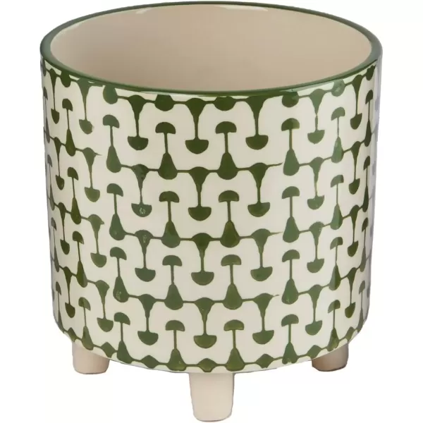 imageCreative CoOp Black ampamp White Round Stoneware Footed PlanterGreen