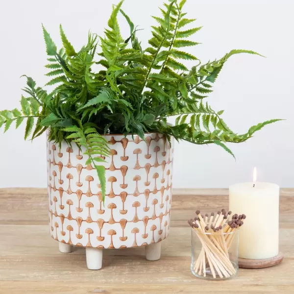 imageCreative CoOp Black ampamp White Round Stoneware Footed PlanterOrange