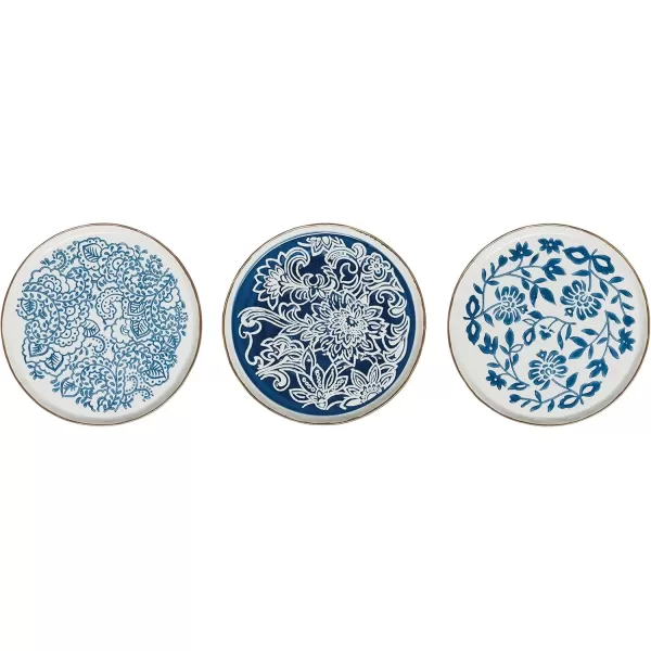 imageCreative CoOp Blue ampamp White HandStamped Stoneware Mug with Gold Rim Set of 3 Patterns Mugs ampamp Cups BluePlate