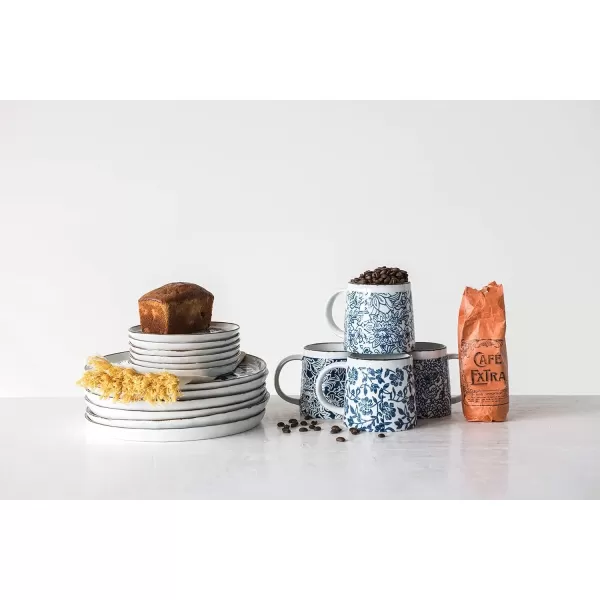 imageCreative CoOp Blue ampamp White HandStamped Stoneware Mug with Gold Rim Set of 3 Patterns Mugs ampamp Cups BluePlate