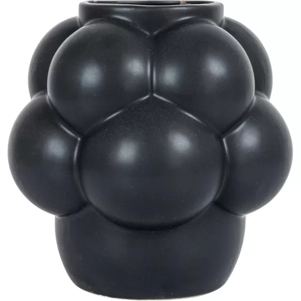 imageCreative CoOp Bulbous Stoneware Vase with Raised Dots and Matte Finish WhiteMatte Black