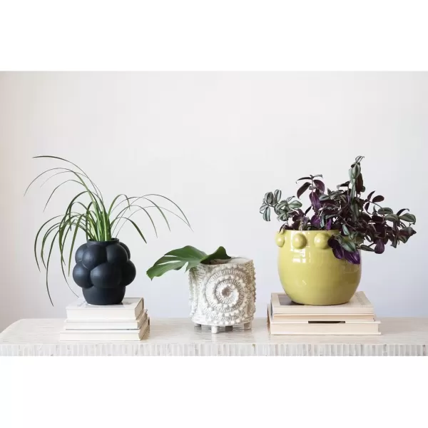 imageCreative CoOp Bulbous Stoneware Vase with Raised Dots and Matte Finish WhiteMatte Black