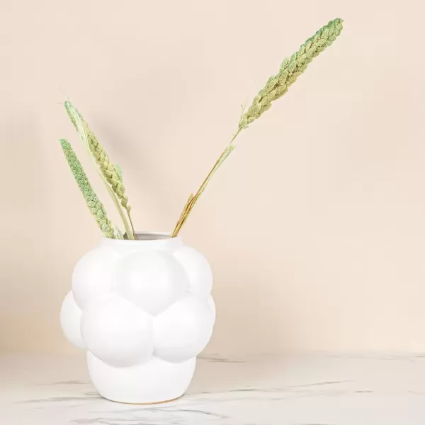 imageCreative CoOp Bulbous Stoneware Vase with Raised Dots and Matte Finish WhiteWhite