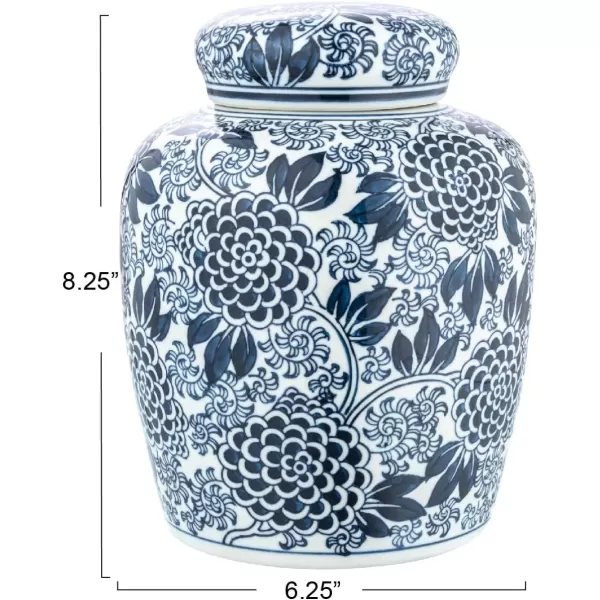 imageCreative CoOp Decorative Ceramic Lid Blue and White Ginger Jar Dahlia Flower
