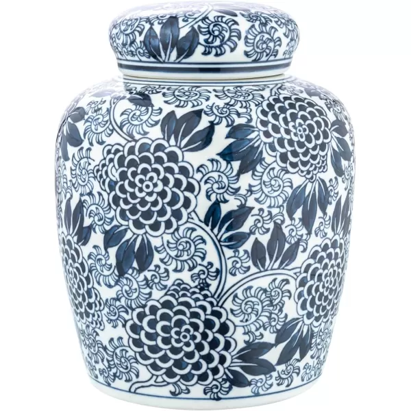 imageCreative CoOp Decorative Ceramic Lid Blue and White Ginger Jar Dahlia Flower