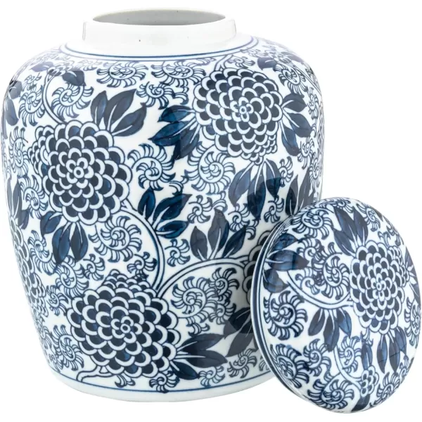 imageCreative CoOp Decorative Ceramic Lid Blue and White Ginger Jar Dahlia Flower