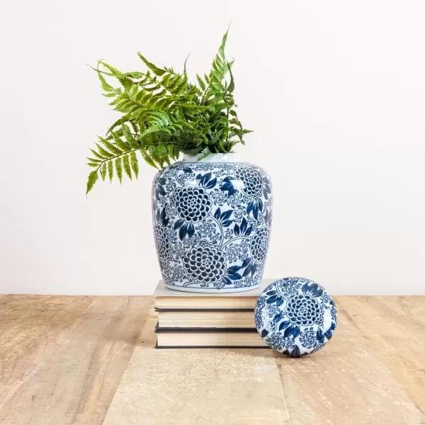 imageCreative CoOp Decorative Ceramic Lid Blue and White Ginger Jar Dahlia Flower