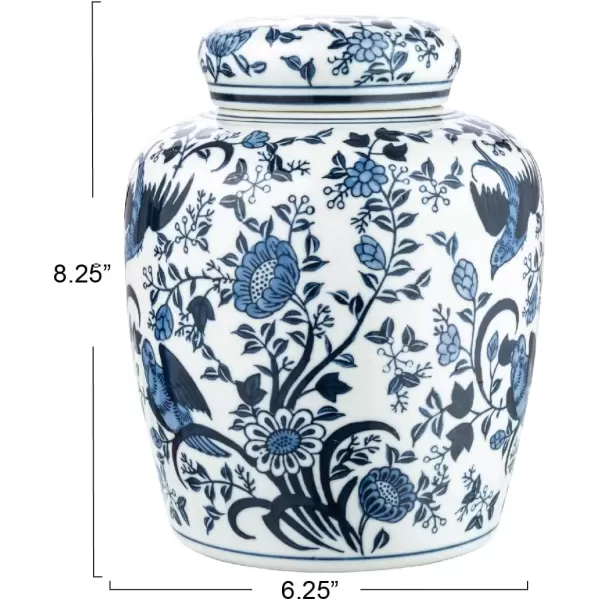 imageCreative CoOp Decorative Ceramic Lid White Ginger Jar Blue Bird