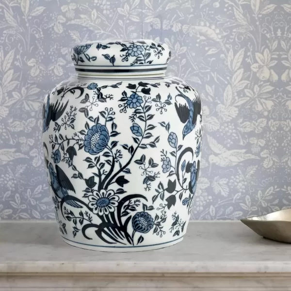 imageCreative CoOp Decorative Ceramic Lid White Ginger Jar Blue Bird