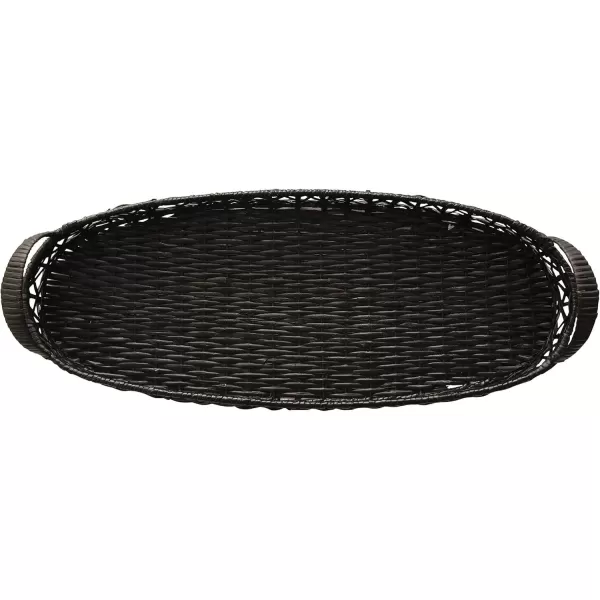 imageCreative CoOp Decorative HandWoven Rattan Handles Black Tray