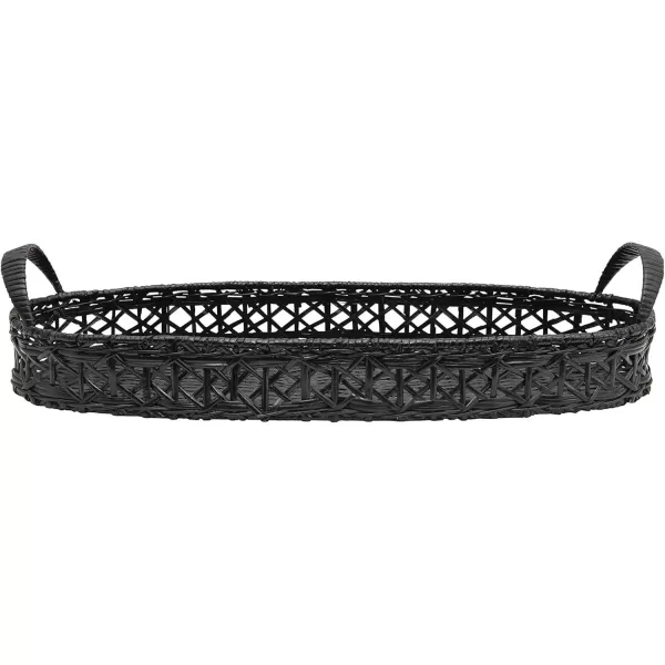 imageCreative CoOp Decorative HandWoven Rattan Handles Black Tray