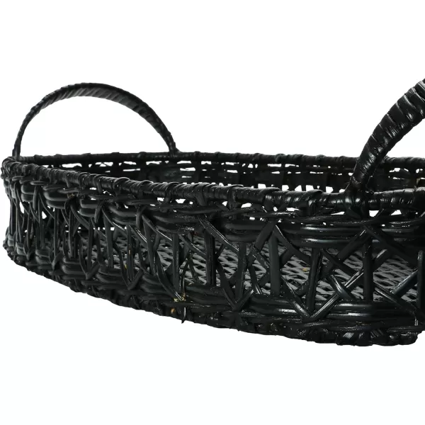 imageCreative CoOp Decorative HandWoven Rattan Handles Black Tray