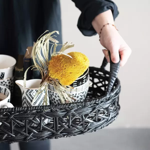 imageCreative CoOp Decorative HandWoven Rattan Handles Black Tray