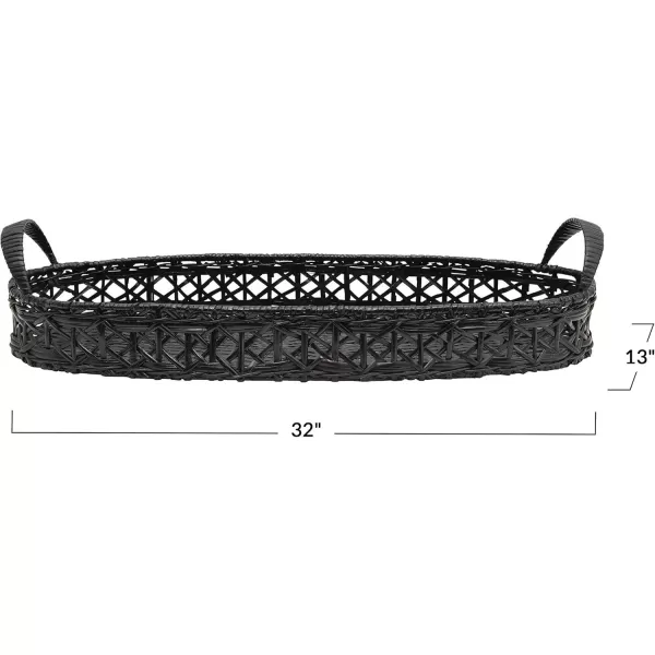 imageCreative CoOp Decorative HandWoven Rattan Handles Black Tray