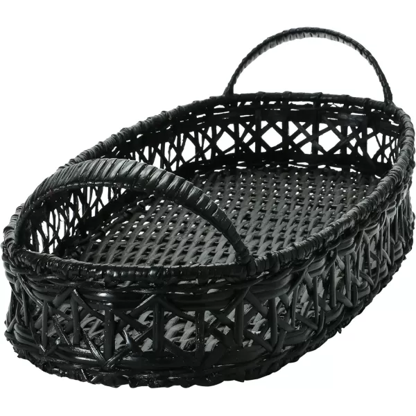 imageCreative CoOp Decorative HandWoven Rattan Handles Black Tray