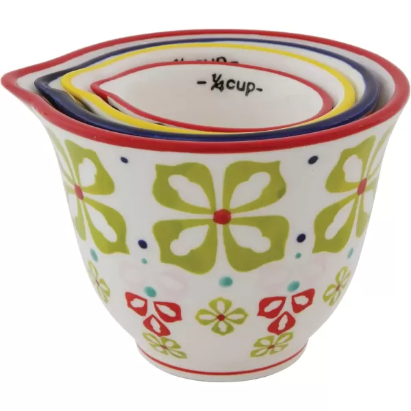 imageCreative CoOp Floral Hand Stamped Stoneware Measuring Cups Set of 4 SizesDesigns