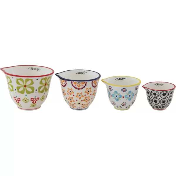 imageCreative CoOp Floral Hand Stamped Stoneware Measuring Cups Set of 4 SizesDesigns