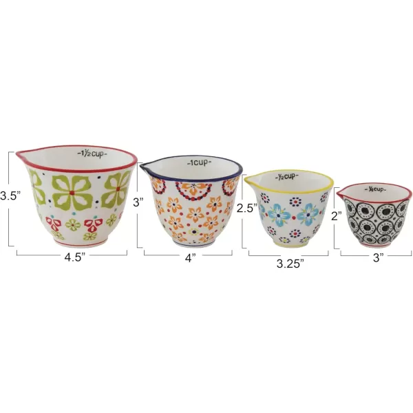 imageCreative CoOp Floral Hand Stamped Stoneware Measuring Cups Set of 4 SizesDesigns