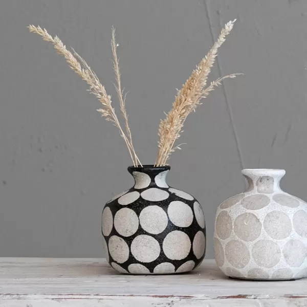 imageCreative CoOp Terracotta Vase with Wax Relief Dots Black and Natural