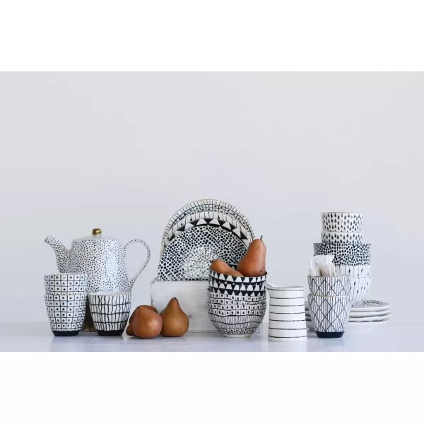 imageCreative CoOp White Stoneware Black Speckles ampamp Gold Electroplating Teapot Cream