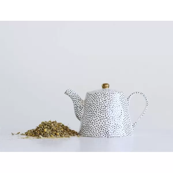 imageCreative CoOp White Stoneware Black Speckles ampamp Gold Electroplating Teapot Cream