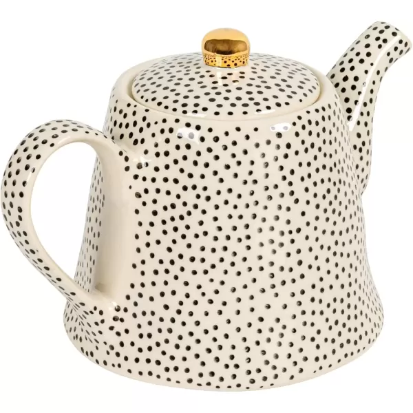 imageCreative CoOp White Stoneware Black Speckles ampamp Gold Electroplating Teapot Cream