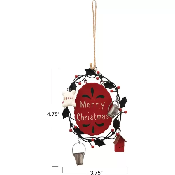 imageCreative CoOp 334quotW x 434quotH HandPainted Metal Wreath Ornament Merry Christmas