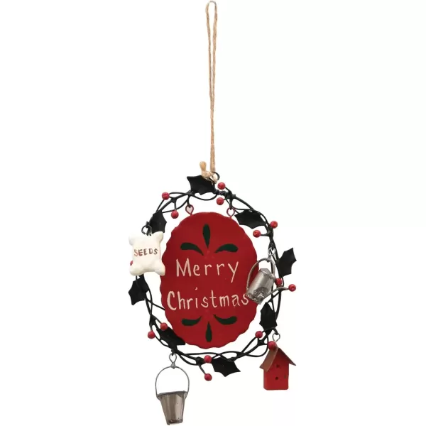 imageCreative CoOp 334quotW x 434quotH HandPainted Metal Wreath Ornament Merry Christmas