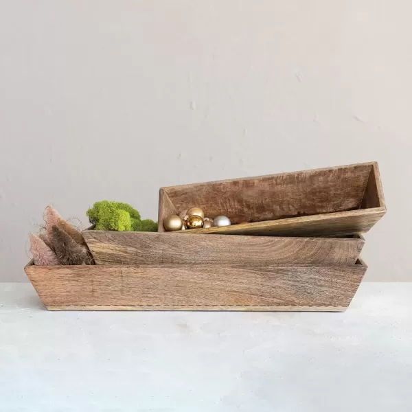 imageCreative CoOp HandCarved Mango Wood Trugs Natural Set of 3