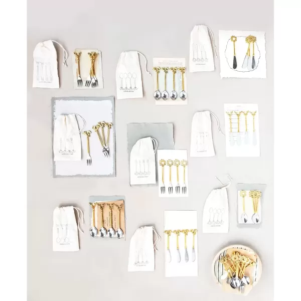 imageCreative CoOp Stainless Steel and Brass Forks with Gold Finish Reindeer Handles Set of 4 in Printed Drawstring BagForks with Wreath