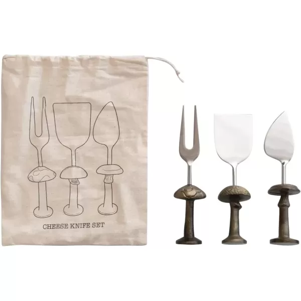 imageCreative CoOp Stainless Steel and Brass Forks with Gold Finish Reindeer Handles Set of 4 in Printed Drawstring BagMushroom Cheese Knives