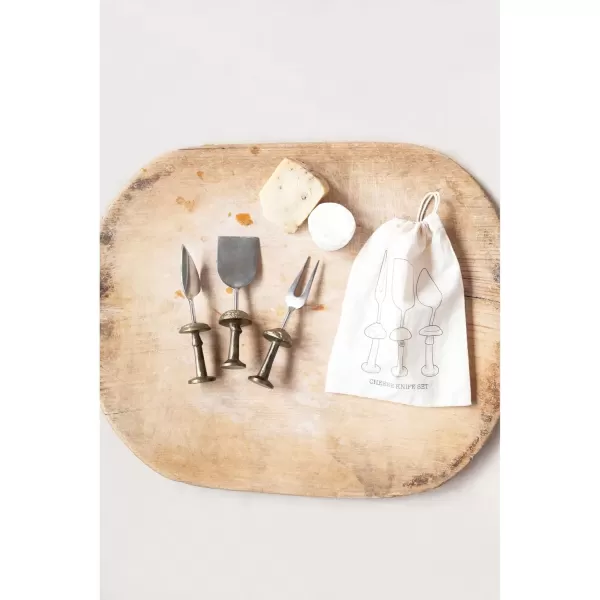 imageCreative CoOp Stainless Steel and Brass Forks with Gold Finish Reindeer Handles Set of 4 in Printed Drawstring BagMushroom Cheese Knives