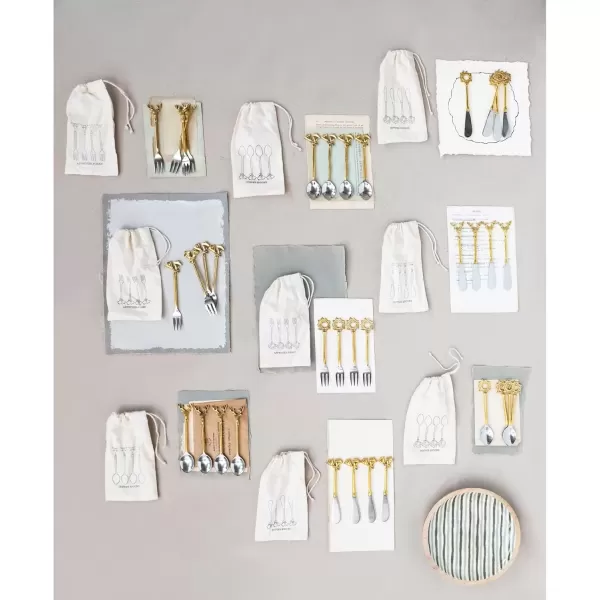 imageCreative CoOp Stainless Steel and Brass Forks with Gold Finish Reindeer Handles Set of 4 in Printed Drawstring BagSpoon with Wreath