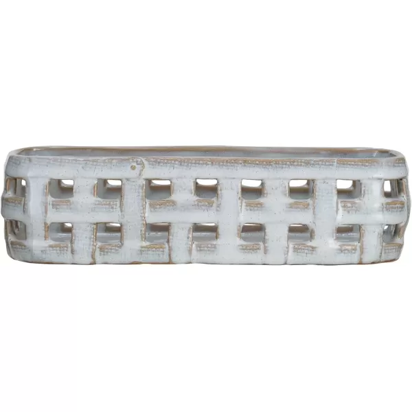 imageCreative CoOp Stoneware Basket Cracker Dish with Reactive Glaze White Medium Cream