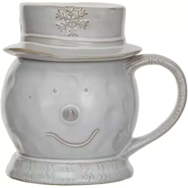imageCreative CoOp 12 oz Stoneware Snowman Shaped Mug with Lid Antique Whitte