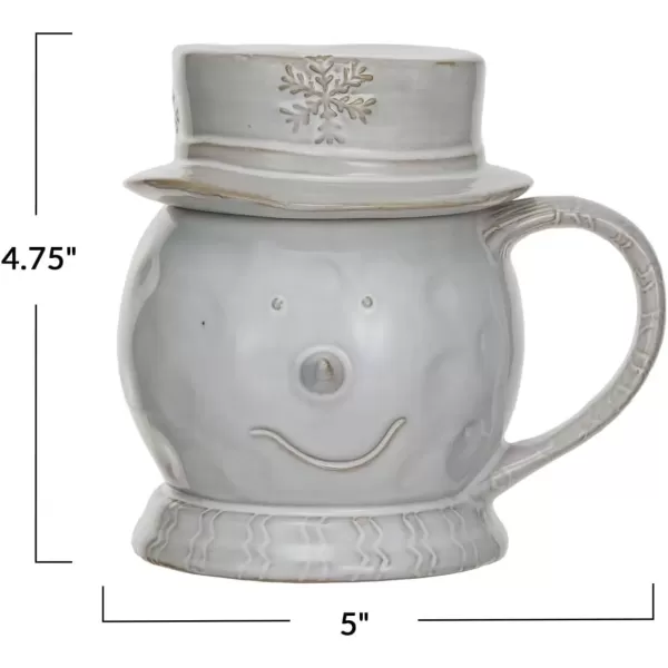 imageCreative CoOp 12 oz Stoneware Snowman Shaped Mug with Lid Antique Whitte