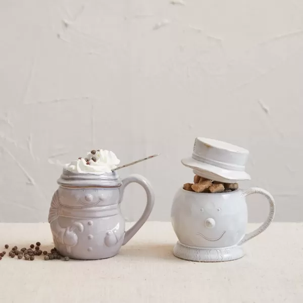 imageCreative CoOp 12 oz Stoneware Snowman Shaped Mug with Lid Antique Whitte