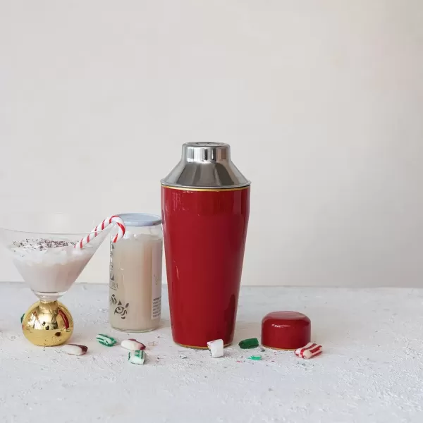 imageCreative CoOp 22 oz Enameled Stainless Steel Cocktail Shaker with Gold Rim Red