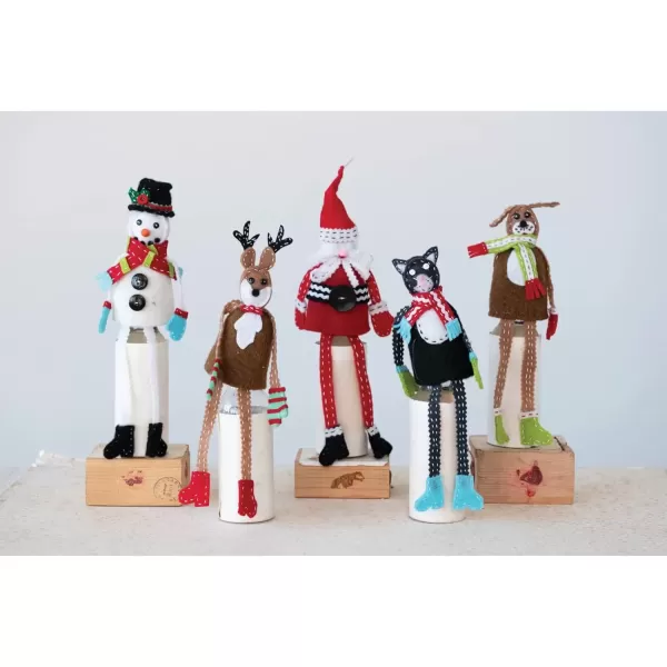 imageCreative CoOp Handmade Fabric and Wool Felt Cat in Scarf Bottle Topper with Embroidery and Applique Multicolor