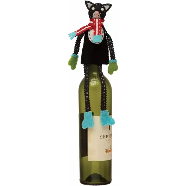 imageCreative CoOp Handmade Fabric and Wool Felt Cat in Scarf Bottle Topper with Embroidery and Applique Multicolor