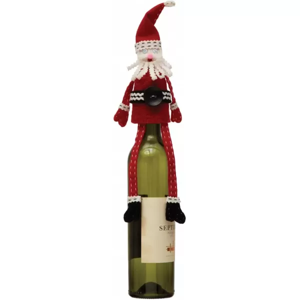 imageCreative CoOp Handmade Fabric and Wool Felt Santa Bottle Topper with Embroidery and Applique Multicolor